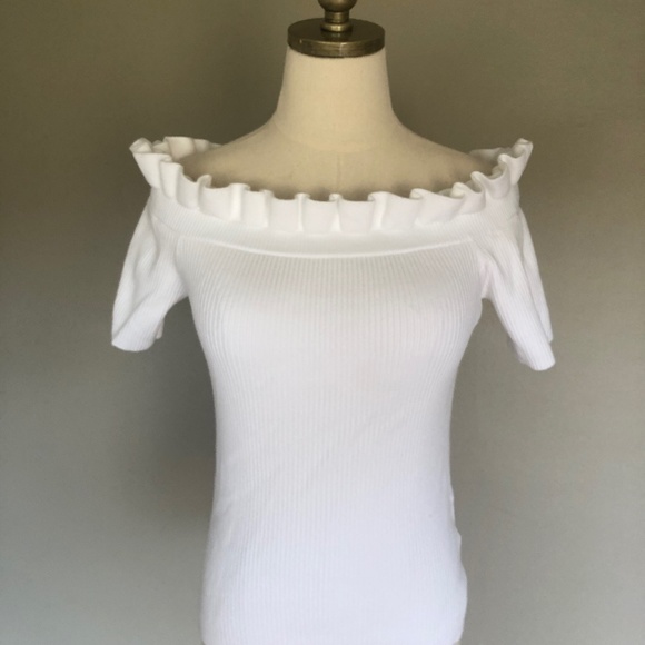Club Monaco Small Petite White Ruffle Top Pullover - Picture 5 of 9
